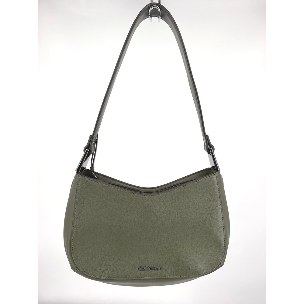 Calvin Klein Hobo Shoulder Bag Small Olive Green Faux Leather H1JZ3AX3